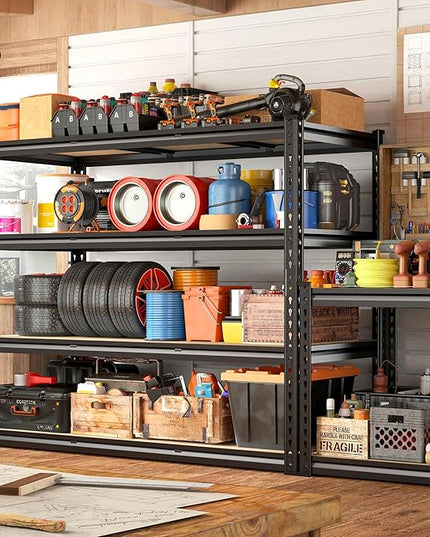 REIBII 48" W Garage Shelving Heavy Duty, 2000LBS Storage Shelves, 4 Tier Adjustable Metal Shelves for Garage Shelving Sturdy Industrial Shelf, Easy Assemble, 48" W x 60" H x 18" D