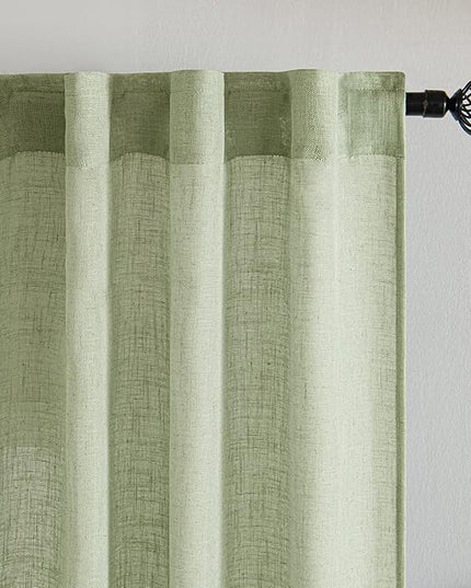 MIULEE Sage Green Kitchen Curtains 30 Inch Length 2 Panels, Soft Thick Linen Textured Semi Sheer Light Filtering Short Cafe Tier Curtains for Small Half Window Bathroom Laundry Back Tab Rod Pocket