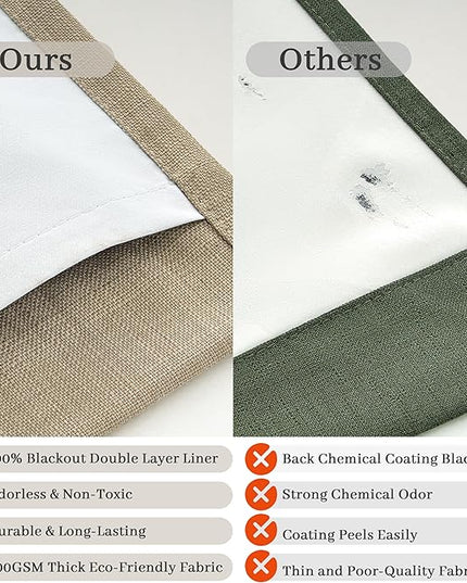 Blackout Pinch Pleated Living Room Curtains 84 Inches Long 2 Panels Set, Memory Trained Oak Taupe Dual Layer Thick Linen Thermal Sound Dampening Neutral Windows Drapes for Dining Room 7 FT Length