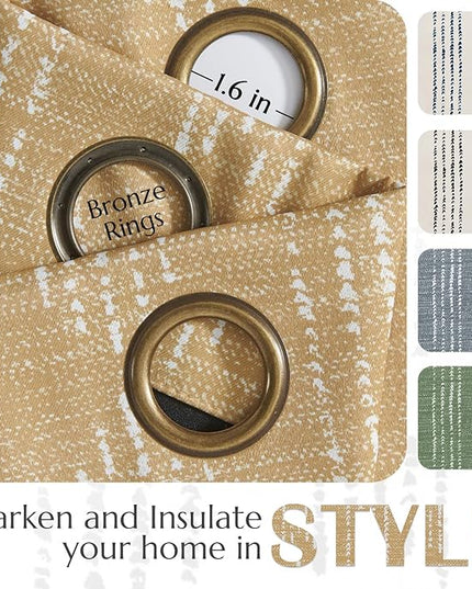 jinchan 95% Blackout Boho Curtains 84 Inches Long for Bedroom Mustard Yellow Geometric Printed Grommet Top Room Darkening Thermal Insulated Window Drapes 2 Panels