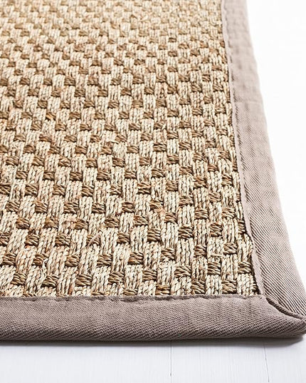 SAFAVIEH Natural Fiber Collection Runner Rug - 2'6" x 18', Natural & Grey, Seagrass, Basketweave Pattern with Border (NF114P)