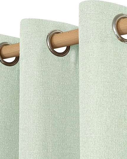 LAMIT Linen Curtains 45 inch Length 2 Panels, Linen Textured Thermal Insulated Bedroom Curtains Grommet Privacy Light Filtering Drapes for Living Room/Farmhouse, W52 x L45, Light Green