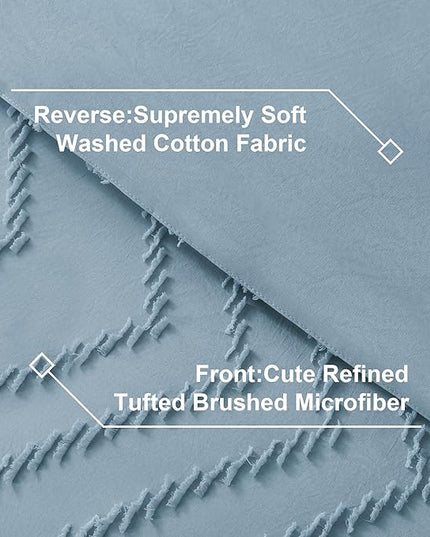 Litanika Super King Plus Size Comforter Set with Sheets Grayish Blue - 7 Pieces Bed in a Bag Oversized King Boho Tufted Complete Bedding Sets with Comforter, Sheets, Pillowcases & Shams