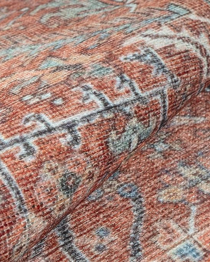 GLN Rugs Traditional Collection - Machine Washable Area Rug, Traditional Washable, Non Slip, Low Pile Chenille Rug, Living Room, Bedroom, Kitchen Rug (2'6"x10' Terra Cotta)