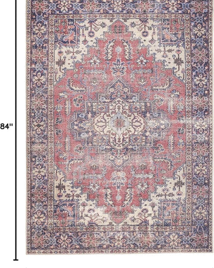 GLN Rugs Traditional Collection - Machine Washable Area Rug, Traditional Washable, Non Slip, Low Pile Chenille Rug, Living Room, Bedroom, Kitchen Rug (5'x7' Multi Blue)