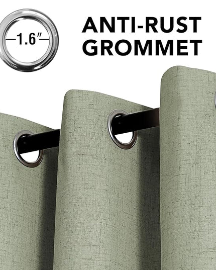 H.VERSAILTEX Linen Curtains 100% Blackout Curtains for Bedroom 84 inch Long Full Light Blocking Nature Linen Blended Window Curtains for Living Room Nickel Grommet (2 Panels, Heathered Tea)