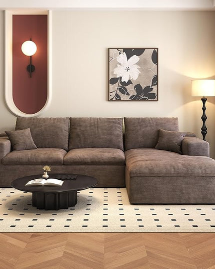 107'' L-Shaped Modern Modular Sectional Cloud Couch, 4-Seat Chenille Deep-Seat Sofa with Pillow for Living Room, Bedroom, Apartment, Camel