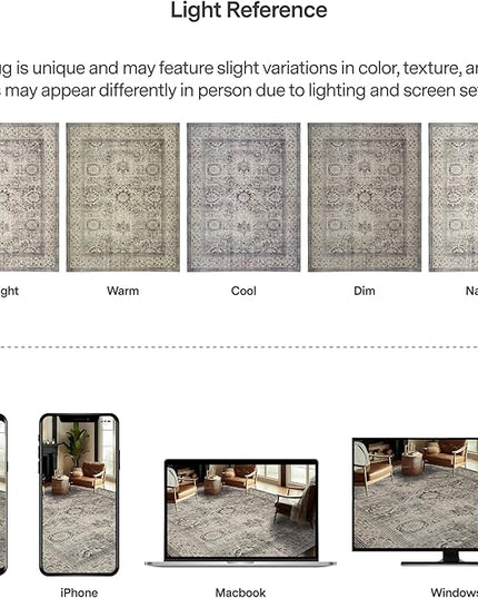 ReaLife Rugs Machine Washable Area Rug - Living Room Bedroom Bathroom Kitchen Entryway Office - Padded Low Pile Stain Resistant Premium - Boho Farmhouse Vintage - Paz - Beige Gray Ivory 2'6" x 10'