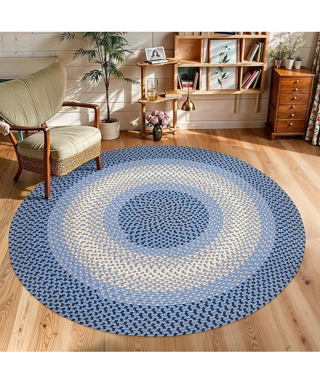 Tranquility TQ12 Blue 6' x 6' Round - Braided Area Rug, Home Decor, Floor Mat or Bedroom Rug - Easy Care, Ideal for High Traffic Areas in Hallway and Living Room - Made in USA