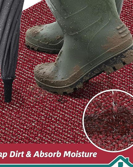 BEQHAUSE Dirt Trapper Door Mat 24" x 36", Non-Slip Washable Doormats Entrance Mat, Dirt Resistant and Absorbent Welcome Mat, Low Profile Floor Mats for Front Back Door and Entryway, Red