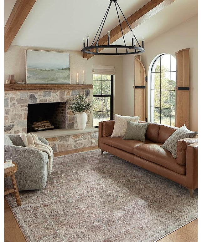 Loloi Magnolia Home by Joanna Gaines Millie Collection MIE-04 Brick/Fog 9'-6" x 9'-6", .25" Pile Height, Round Area Rug