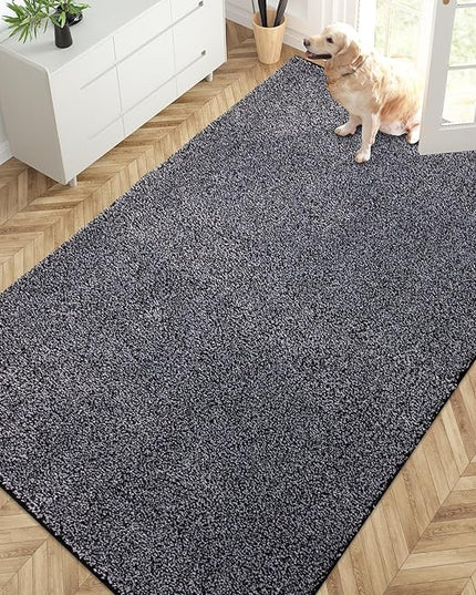 PURRUGS Easy Care Area Rug 4.5ft x 7ft, Non-Slip Washable Entryway Rug, Dog Door Mat, Stain Resistant Accent Rug for Hallway, Living Room, Bedroom and Mudroom, Bluish Grey-Black