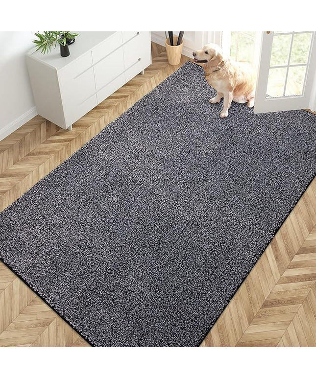 PURRUGS Easy Care Area Rug 4.5ft x 7ft, Non-Slip Washable Entryway Rug, Dog Door Mat, Stain Resistant Accent Rug for Hallway, Living Room, Bedroom and Mudroom, Bluish Grey-Black