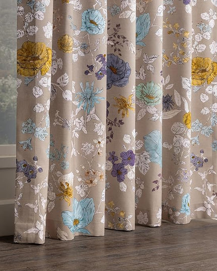 Maison d'Hermine Curtains for Living Room 100% Cotton 124 inch Length One Panel Window Toile Curtains for Bedroom with Loop & Rod Pockets, Gifts for Mothers Day (Clematis, 50" W x 124" L)