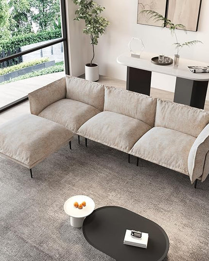 WJShome Velvet Modular Sectional Sofa with Chaise,111" 3-Seater Sofa with Ottomans L-Shaped Couch for Living Room, 8" High Metal Legs and Easy to Clean, Oatmeal
