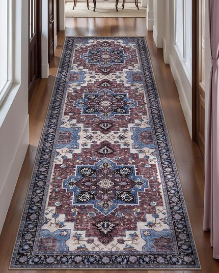 Ciicool Washable Runners Area Rug for Hallways, Ultra Soft 2'6 "x8' ft Boho Print Non-Slip Vintage Oriental Medallion Long Carpet for Kitchen Bedroom Laundry Bathroom
