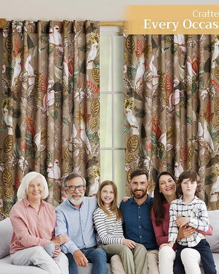 Maison d'Hermine Curtains for Living Room 100% Cotton 124 inch Length One Panel Light Filtering Curtains for Bedroom Windows with Rod and Loop Pockets Drapes (Cacatoes - Silver Sage, 50" W x 124" L)