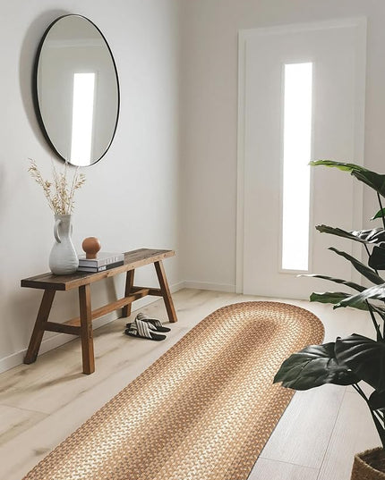 Tranquility TQ52 Natural 2' x 8' Runner- Braided Area Rug, Home Decor, Floor Mat or Bedroom Rug - Easy Care, Ideal for High Traffic Areas in Hallway and Living Room - Made in USA