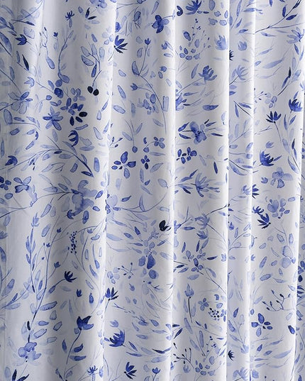 Maison d' Hermine Curtains for Living Room 100% Cotton 96 inch Length Two Panels Light Filtering Curtains for Bedroom Windows with Rod and Loop Pockets Drapes (Summer Blues, 50" W x 96" L)