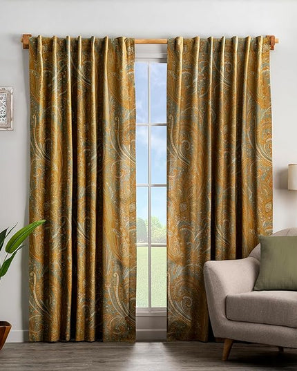 Maison d' Hermine Curtains for living room 100% Cotton 84 inch length One Panel Light Filtering Curtain for Bedroom Windows with rod and loop Pockets Drapes (Kashmir Paisley Forest Green, 50"W x 84"L)