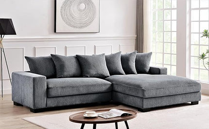 Luxe Oversized Two-Piece Sectional Couches for Living Room, 102.4-Inch L Shaped Sofa with Chaise, Upholstered with Corduroy Fabric, Grey - Right Facing