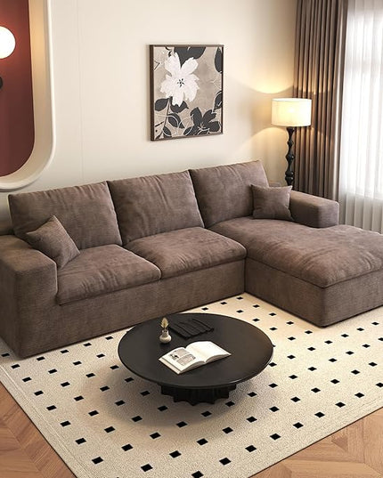 107'' L-Shaped Modern Modular Sectional Cloud Couch, 4-Seat Chenille Deep-Seat Sofa with Pillow for Living Room, Bedroom, Apartment, Camel
