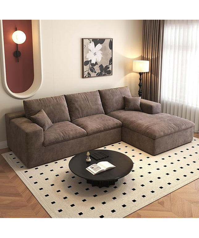107'' L-Shaped Modern Modular Sectional Cloud Couch, 4-Seat Chenille Deep-Seat Sofa with Pillow for Living Room, Bedroom, Apartment, Camel