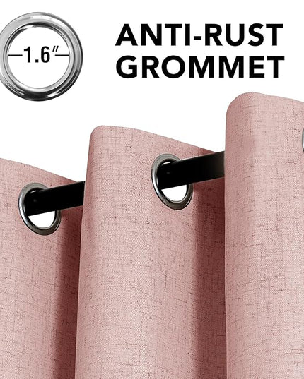 H.VERSAILTEX Linen Curtains 100% Blackout Curtains for Bedroom 45 inch Long Full Light Blocking Nature Linen Blended Window Curtains for Living Room Nickel Grommet (2 Panels, Heathered Baby Pink)