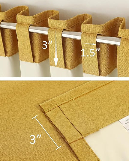 DUALIFE Faux Linen Blackout Yellow Curtains 80 Inch Long,Farmhouse Back Tab Rod Pocket Curtains Room Darkening Thermal Insulated Drapes for Bedroom Living Room,W50 x L80,2 Panels