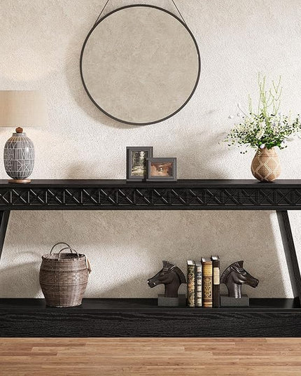 Tribesigns Modern Console Table, 71-Inch Extra Long Entryway Table with Storage, 2-Tier Narrow Sofa Table Behind Couch, Farmhouse Wooden Accent Table for Living Room, Hallway, Foyer, Black
