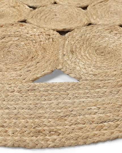 REDEARTH · Round Area Rug - 5 Feet Braided Scalloped Abaca Embrace Natural Jute Rug- Artisan Made Boho Jute Patterned Rugs for Bedroom, Kitchen, Living Room, Farmhouse, Handmade Vintage Décor