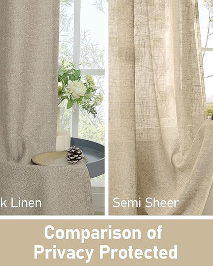 LAMIT Taupe Linen Curtains for Bedroom, 90 inches Grommet Thermal Insulated Thick Burlap Farmhouse Curtains Noise Reducing Window Treatment Drapes for Living Room, Set of 2 Panels, W52 x L90