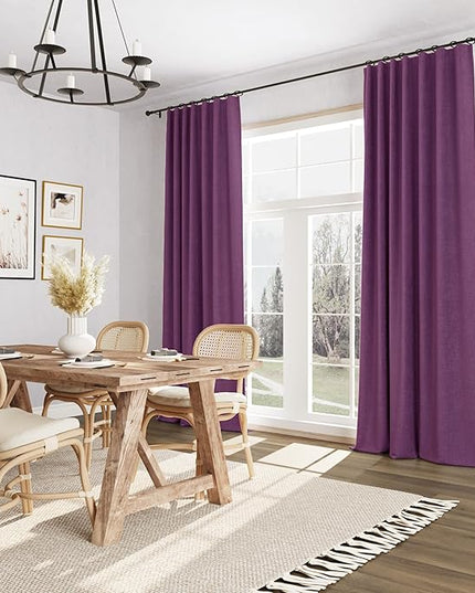 Guken Purple Blackout Curtains 120 Inch Length 2 Panels Set for Living Room Bedroom Back Tab Thermal Insulated 100% Black Out Linen Drapes Room Darkening Window Curtains 52 Inches Width