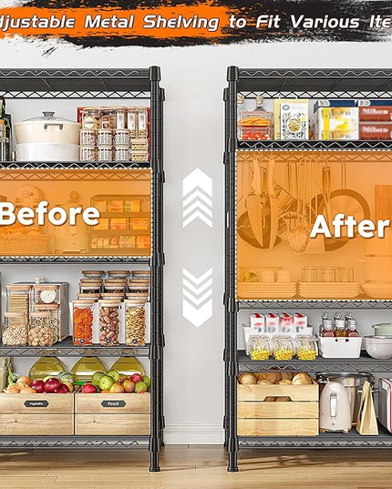 REIBII Storage Shelves 71" H Tall Wire Shelving Unit Sturdy Metal Shelves Adjustable Wide Pantry Shelves 5 Tier Deep Heavy Duty Metal Shelving Load 1500LBS,Dorm Room Essentials Dorm Storage Rack