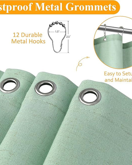 Naturoom Aqua Green 54 Inch Shower Curtain - Stall Narrow Half Linen Ultra Thick Fabric Shower Curtain Set with Hooks, Boho Farmhouse Rustic RV Camper Bath Curtains for Bathroom, 54x78