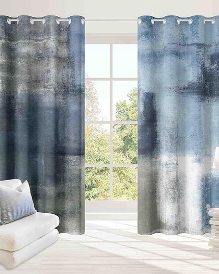 Asuexpect Dusty Blue Abstract Curtains 2 Panels Set Navy Grey Geometric Curtain Modern Chic Window Treatments Decorative for Farmhouse Living Room Bedroom Window 50% Darkening Curtain 52x108 Inch
