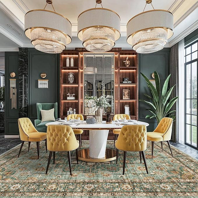 Washable Oriental Area Rug - 12x15 Rugs for Living Room Soft Carpet for Bedroom Waterproof Floral Distressed Indoor Stain Resistant Non-Shedding Floor Carpets (Green, 12x15)