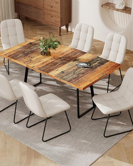 ZckyCine Extendable Dining Table Set 47"-63", Rustic Wood Table with 6 PU Leather Chairs, Modern Scandinavian Dining Room Furniture for Kitchen Apartment