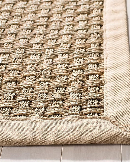 SAFAVIEH Natural Fiber Collection Runner Rug - 2'6" x 16', Natural & Beige, Seagrass, Basketweave Pattern with Border (NF114A)