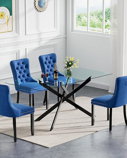 HomVent 5 Piece Rectangular Glass Dining Table Set, Tempered Glass Dinner Table Set for 4 Kitchen Table Set with 4 Velvet Upholstered Chairs for Kitchen Dining Room