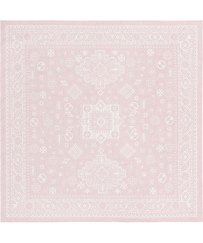 Rugs.com Outdoor Aztec Collection Rug – 10 Ft Square Pink Flatweave Rug Perfect for Living Rooms, Kitchens, Entryways