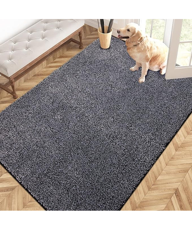 PURRUGS Easy Care Area Rug 4ft x 6ft, Non-Slip Machine Washable Door Mat, Stain Resistant Accent Rug for Entry, Hallway, Bedroom, Living Room and Mudroom, Bluish Grey-Black