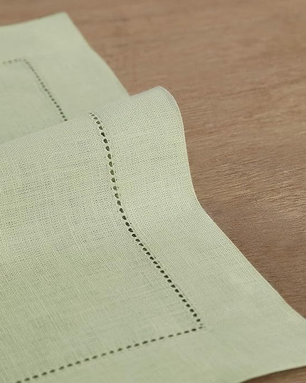 Solino Home Linen Placemats Set of 4 - Classic Hemstitch Sage Green Placemats 14 x 19 Inch - 100% Pure Linen Table Mats for Christmas, Winter, New Year