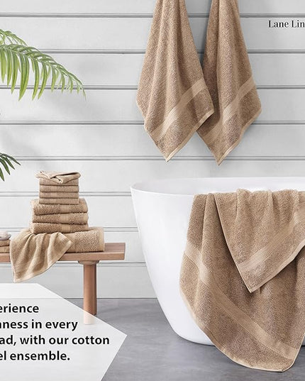 LANE LINEN 100% Mercerized Cotton Bathroom Towel Set - 16 Pieces - Fluffy, Super Soft & Highly Absorbent - 4 Bath Towels, 8 Washcloths, 4 Hand Towels - Ring Spun, Double Sided Cotton Terry - Taupe