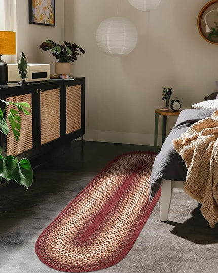 Tranquility TQ42 Red 2' x 6' Runner - Braided Area Rug, Home Decor, Floor Mat or Bedroom Rug - Easy Care, Ideal for High Traffic Areas in Hallway and Living Room - Made in USA