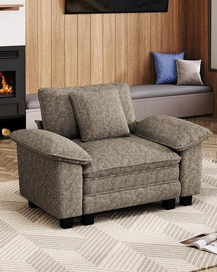53.5" Cloud Modular Sectional Single Sofa, Deep Seat Armchair with Plush Chenille & Removable Arms for Living Room, Smoky Gray