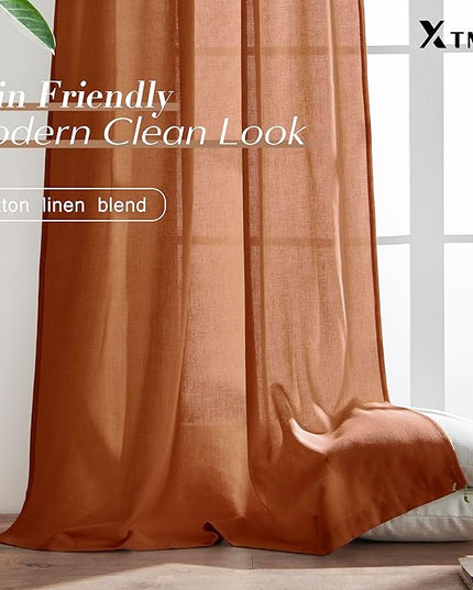 XTMYI Burnt Orange Curtans 63 Inch Length for Bedroom,Sheer Linen Light Filtering Fall Autumn Farmhouse Drapes for Living Room Decor
