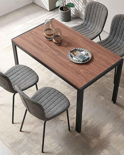 NORDICANA 5 - Piece Dining Set, Industrial Style 47 in Kitchen Table with Dark Grey Faux Leather Dining Chairs for 4 Person, Dining Room Table Set for Dinette, Breakfast Nook Breakfast Nook