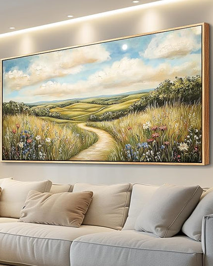PHAOHUAXM Wall Art For Living Room Canvas Wall Decor For Bedroom Print Ink-Wash Landscape Paintings Office Restaurant Room Decorations Printing Artwork Ready To Hang Home Decor Wood Framed 20"X40"