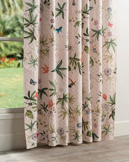 Maison d' Hermine Curtains for Living Room 100% Cotton 124 inch Length One Panel Light Filtering Curtains for Bedroom Windows with Rod and Loop Pockets Drapes (Passiflora Grenadille, 50" W x 124" L)